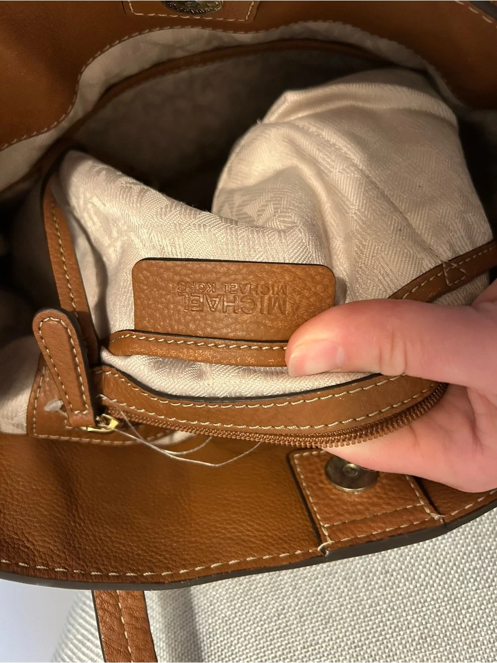 Michael Kors Brown Leather & Beige Canvas Tote